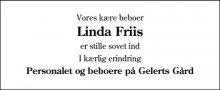 Dødsannoncen for Linda Friis - Sønderborg