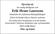 Dødsannoncen for Erik Hvam Laursen - Aabenraa