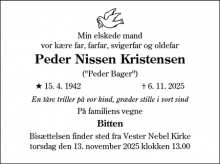 Dødsannoncen for Peder Nissen Kristensen - Esbjerg