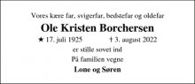 Dødsannoncen for Ole Kristen Borchersen - Horsens