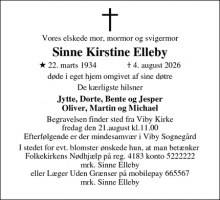 Dødsannoncen for Sinne Kirstine Elleby - TRANBJERG J