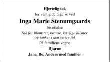 Dødsannoncen for Inga Marie Stenumgaard - Hanstholm
