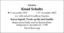 Dødsannoncen for Knud Schultz - Kærum, Assens