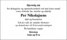 Dødsannoncen for Per Nikolajsen - Vodskov