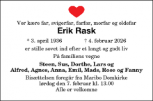Dødsannoncen for Erik Rask - Maribo