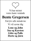 Dødsannoncen for Bente Gregersen - Silkeborg