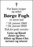 Dødsannoncen for Børge Fogh - 9610 Nørager