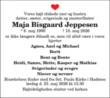 Dødsannoncen for Maja Bisgaard Jeppesen - Thisted