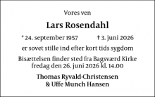 Dødsannoncen for Lars Rosendahl - Helsinge