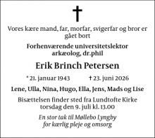 Dødsannoncen for Erik Brinch Petersen - 2800 Lyngby