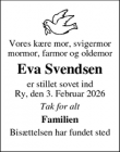 Dødsannoncen for Eva Svendsen - Ry