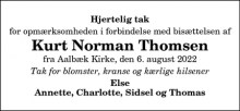 Dødsannoncen for Kurt Norman Thomsen - Ålbæk