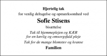 Dødsannoncen for Sofie Stisens - Breum
