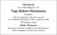 Dødsannoncen for Tage Robert Mortensen - Fur