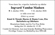 Dødsannoncen for Ingvard Vands&oslash; Madsen - Spøttrup