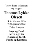 Dødsannoncen for Thomas Lykke Olesen - Ry