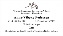 Dødsannoncen for Anne-Vibeke Pedersen - Odense S.Ø.
