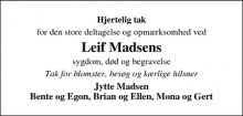 Dødsannoncen for Leif Madsen - Esbjerg