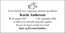 Dødsannoncen for Karin Andersen - Odense S