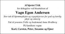 Dødsannoncen for Vagn Egon Andersen - tønder