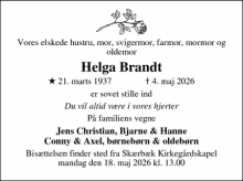 Dødsannoncen for Helga Brandt - Skærbæk