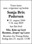 Dødsannoncen for Sonja Brix
Pedersen - Højslev