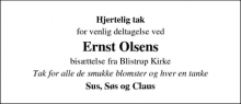 Dødsannoncen for Ernst Olsens - Udsholt