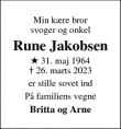 Dødsannoncen for Rune Jakobsen - Vejle