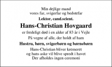Dødsannoncen for Hans-Christian Hovgaard - Vejle