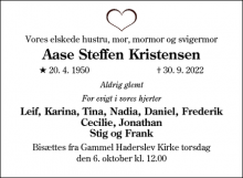 Dødsannoncen for Aase Steffen Kristensen - Galten