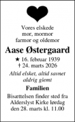 Dødsannoncen for Aase &Oslash;stergaard - Silkeborg