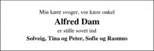 Dødsannoncen for Alfred Dam - Holslev