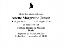 Dødsannoncen for Anette Margrethe Jensen - Ringsted