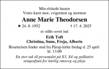 Dødsannoncen for Anne Marie Theodorsen - Odense