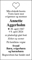 Dødsannoncen for Annette
Aggerholm - Vodskov