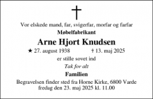Dødsannoncen for Arne Hjort Knudsen - Esbjerg