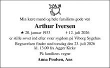 Dødsannoncen for Arthur Iversen - Aarhus C