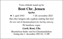 Dødsannoncen for Bent Chr. Jensen - Fredericia