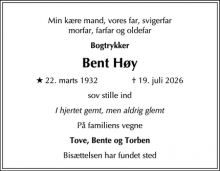 Dødsannoncen for Bent H&oslash;y - Rungsted Kyst