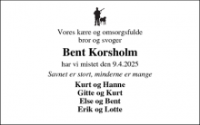 Dødsannoncen for Bent Korsholm - Skjern