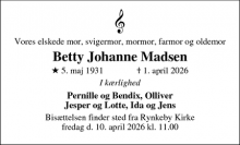Dødsannoncen for Betty Johanne Madsen - Odense