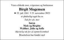 Dødsannoncen for Birgit Mogensen - Løgstør