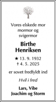 Dødsannoncen for Birthe
Henriksen - Solrød