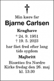Dødsannoncen for Bjarne Carlsen - Nykøbing Falster