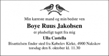 Dødsannoncen for Boye Ruus Jakobsen - 4983 Dannemare 