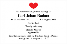 Dødsannoncen for Carl Johan Rodam - Odense