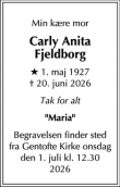 Dødsannoncen for Carly Anita
Fjeldborg - Frederiksberg