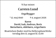 Dødsannoncen for Carsten Lund - Gentofte