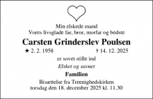 Dødsannoncen for Carsten Grinderslev Poulsen - Esbjerg