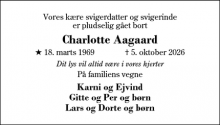 Dødsannoncen for Charlotte Aagaard - Herning